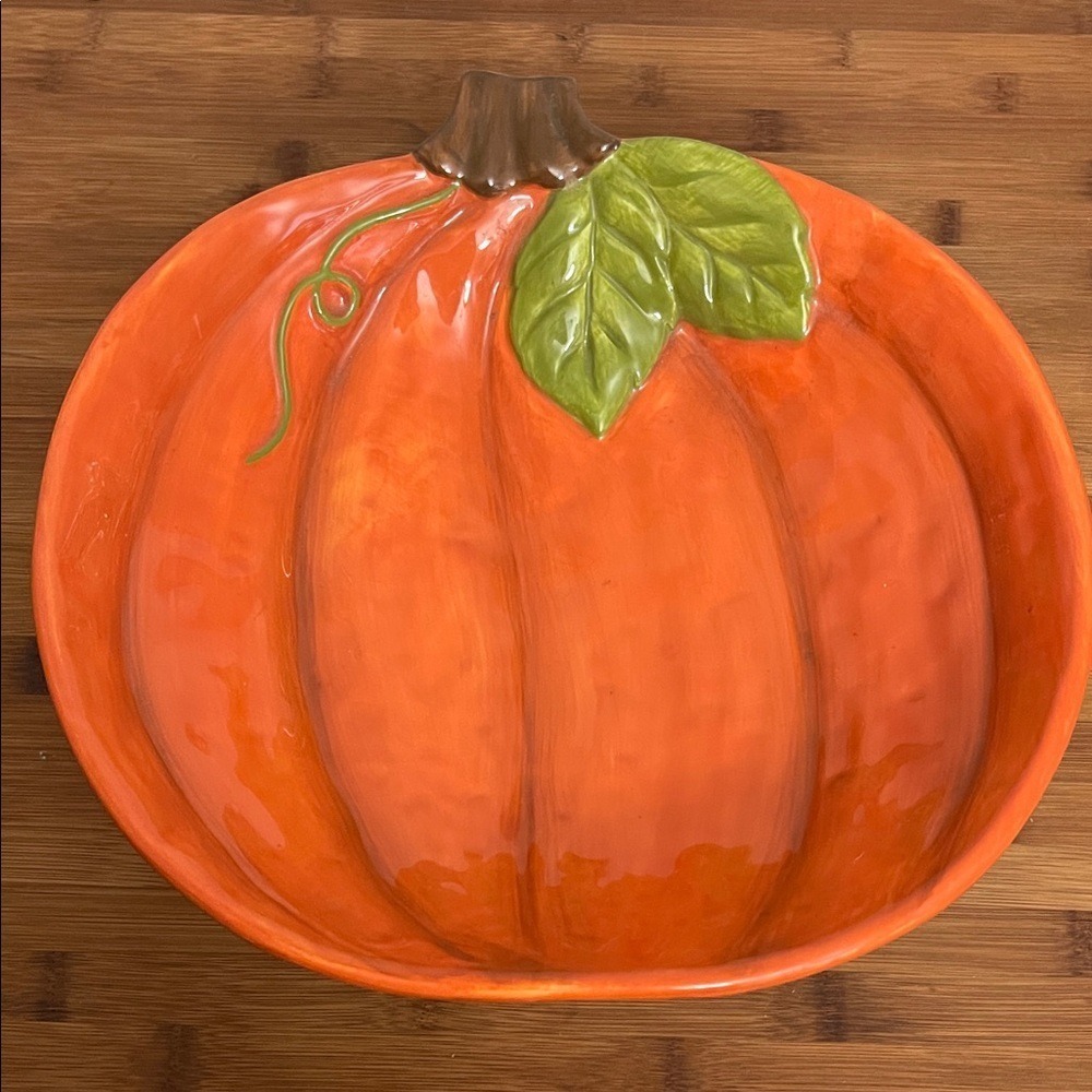 Harvest Pumpkin Ceramic Serving Bowl Platter Orange Fall Thanksgiving